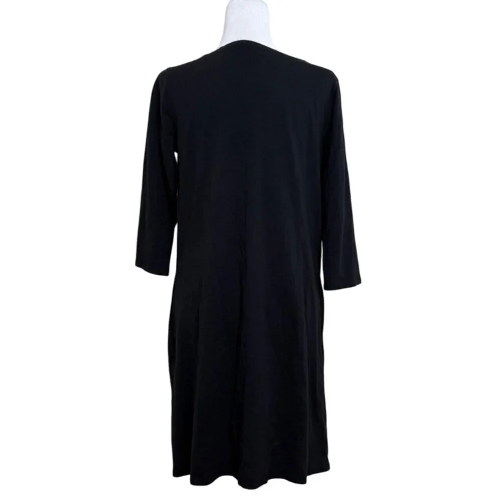 Garnet Hill Womens Midi Dress 3/4 Sleeve Black Cotton Minimalist Size 8 - Picture 3 of 8